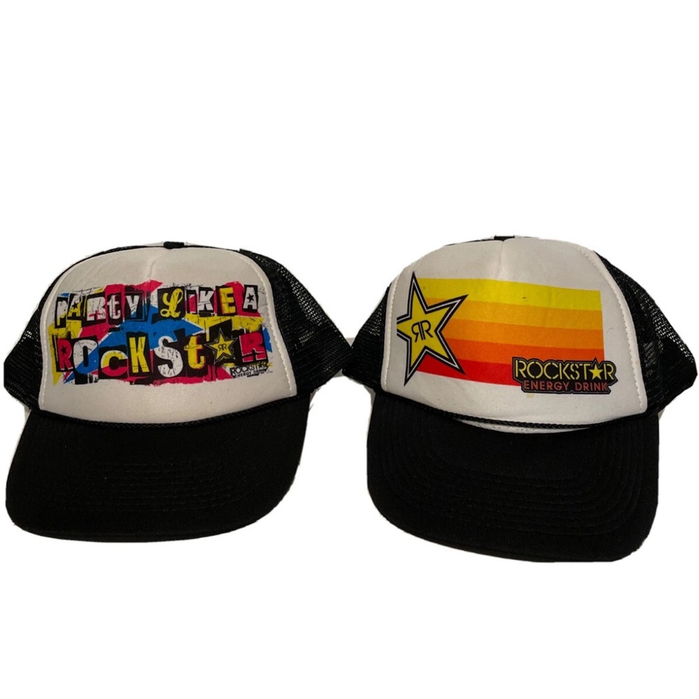 LOT OF 2 Vintage ROCKSTAR ENERGY Drink Snapback Trucker Hats